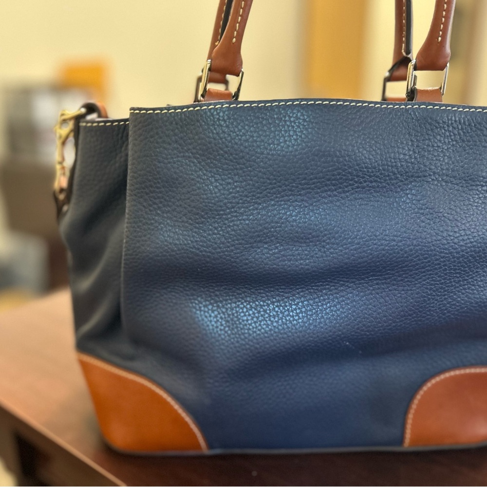Dooney & Bourke Blue and Tan Satchel with Classic Design - Picture 4 of 10